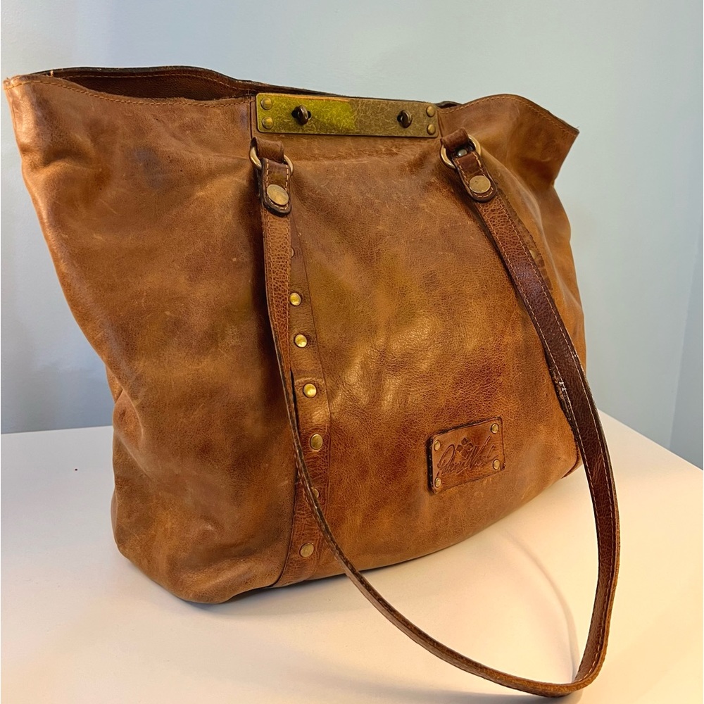 Patricia Nash Benvenuto Tan Vintage Distressed Leather Large Tote Shoulder Bag - Picture 3 of 13
